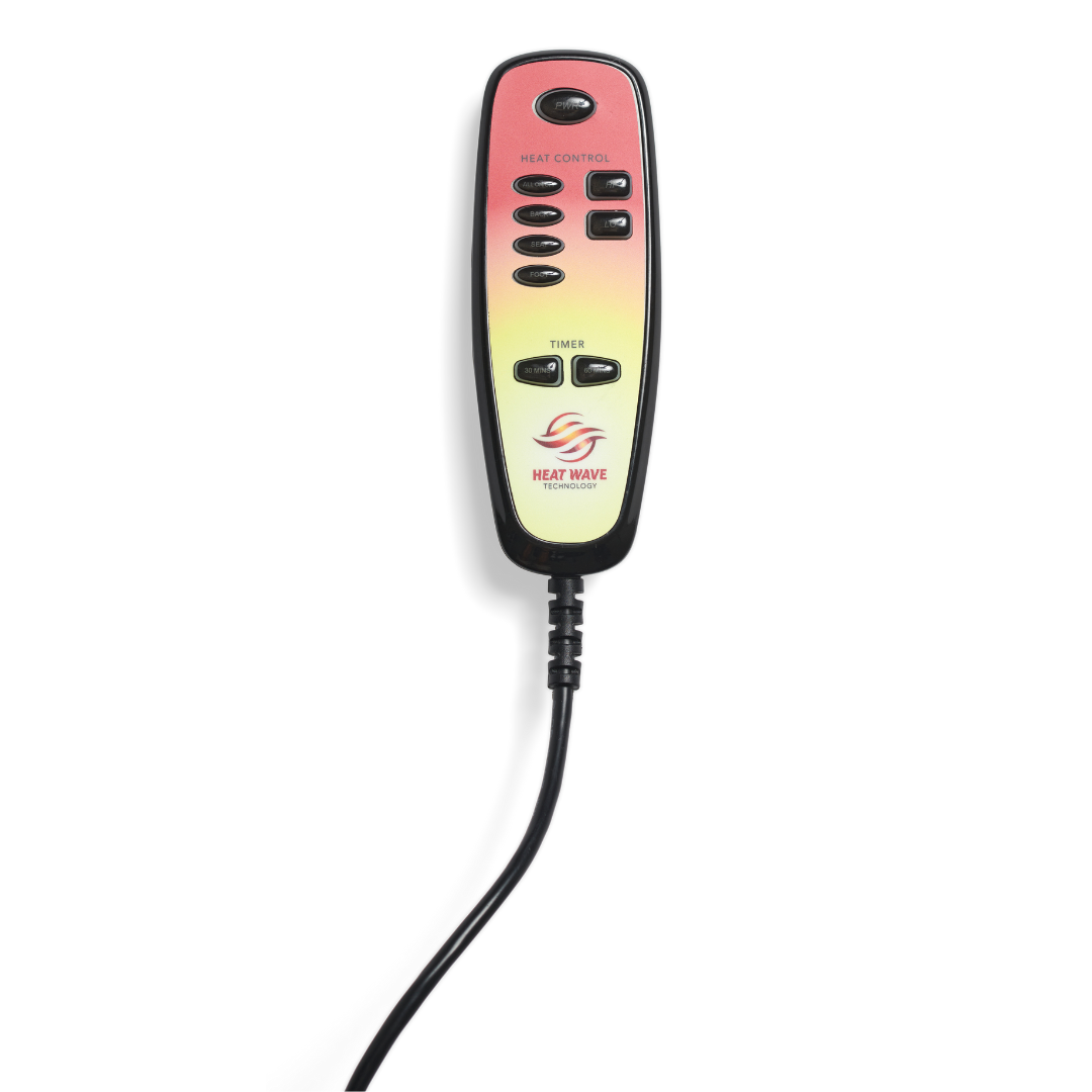 Introducing the Golden Technologies Lift Chair Remote Replacements, featuring a sleek red and yellow gradient design with heat control and timer buttons. A black cord ensures connectivity, and easy AutoDrive Calibration enhances comfort for Power Lift Chair users.